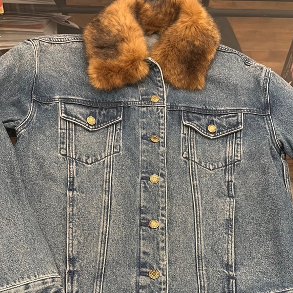 Denim Jacket with Faux Fur Collar - Picture 1 of 9